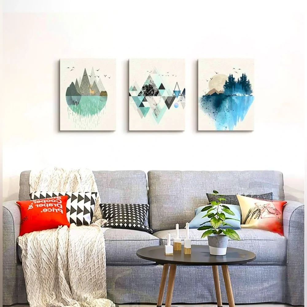 NEW Abstract Geometry Mountain Wall Artworks, 3 Panels, 12x16 inch, 3 Piece Set. - Picture 10 of 11